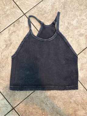 Free People Movement Ribbed High-Neck Crop Tank Top - Black